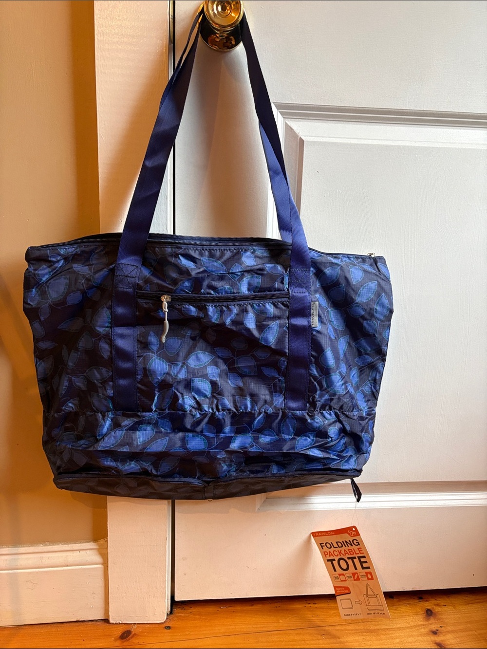 Travelon Navy Blue Patterned Foldable Tote